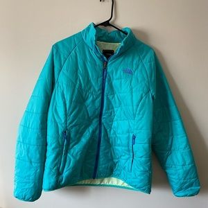 The North Face - Women’s blue/green lightweight puffy coat, size XL